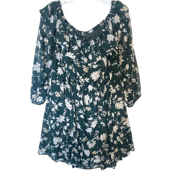 Torrid Off the Shoulder Skater Dress Women's Size 1X Green Floral Bardot Boho - Picture 2 of 10